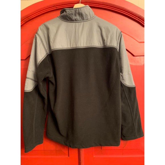 Starter Jacket Pullover Fleece Black Gray Pocket on Sleeve  EUC Mens Size M Med - Picture 2 of 2